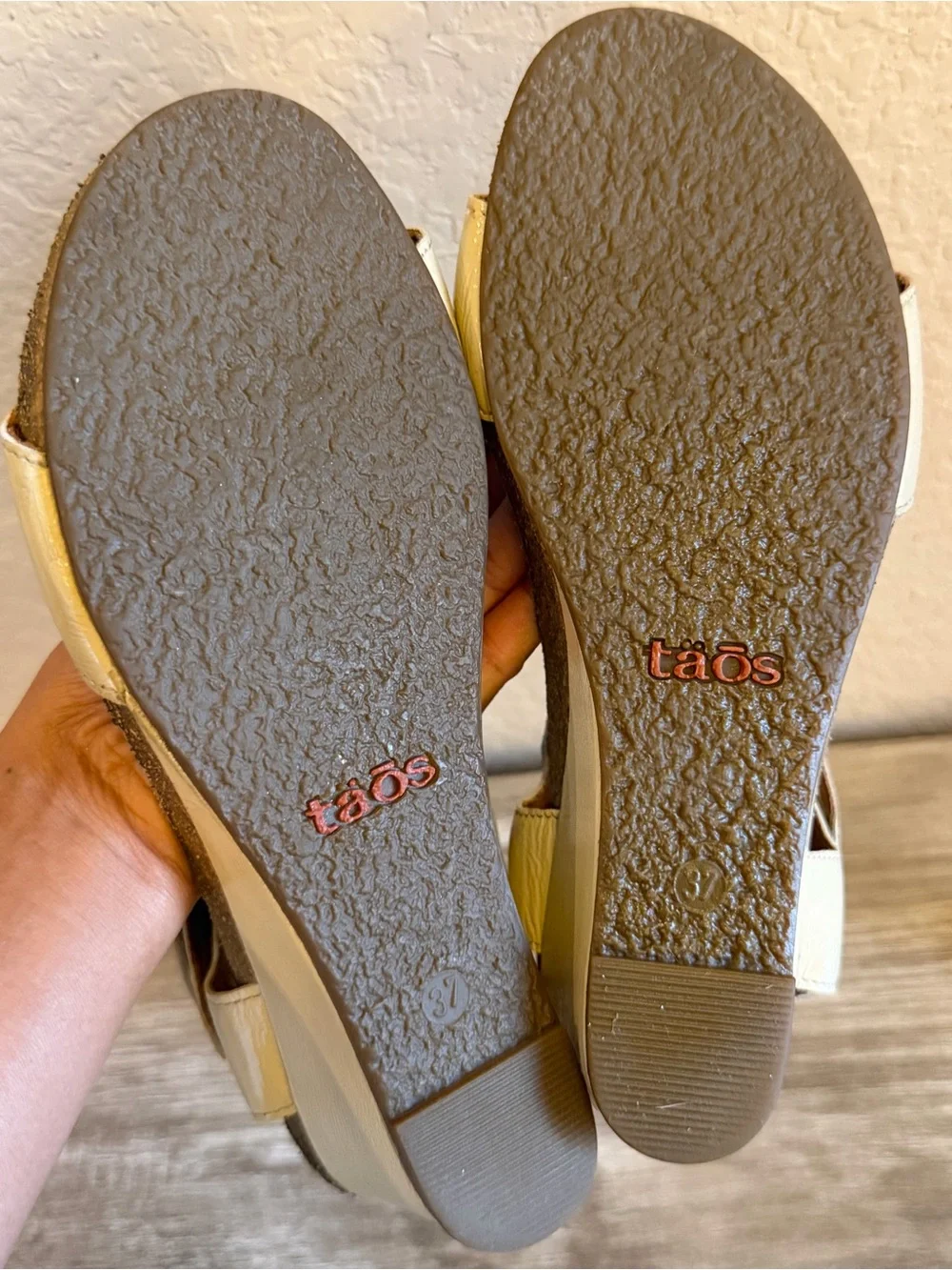 Taos Carousel wedge sandals cork-cushioned footbed metallic buttons